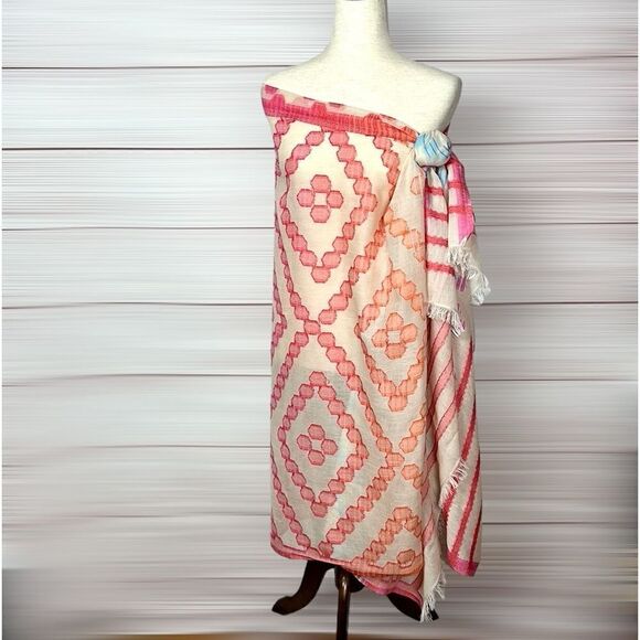 Echo Cotton Large Wrap Oblong Scarf Beach Cover Beige Blue Pink Orange - Picture 7 of 9